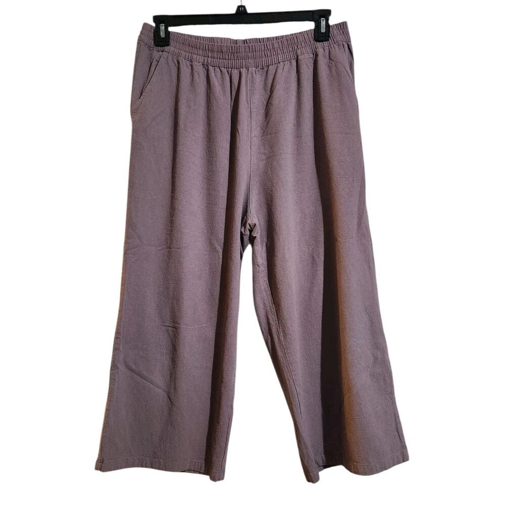 Ecupper 100% Cotton Pants Palazzo Crop Pull on Wide Leg Women 2XL Boho Lagenlook
